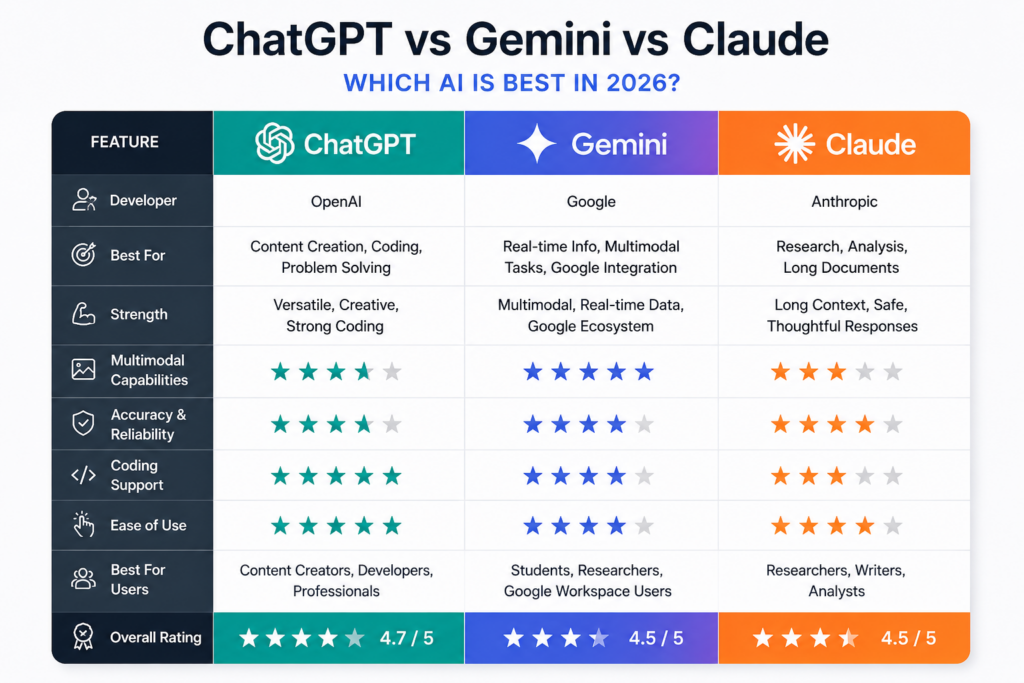 ChatGPT vs Gemini vs Claude: Which AI is Best in 2026?